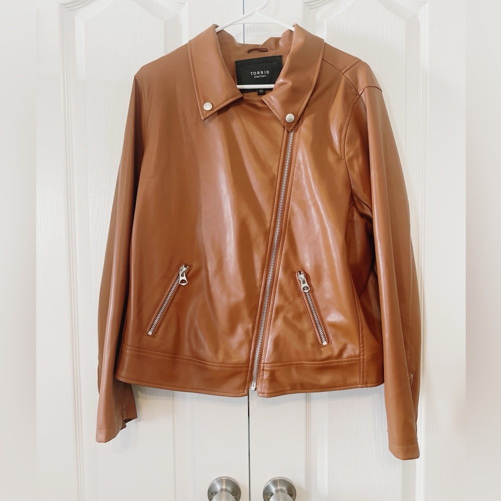 Torrid Feel The Fit Faux Leather Moto Jacket Size 3 Brown